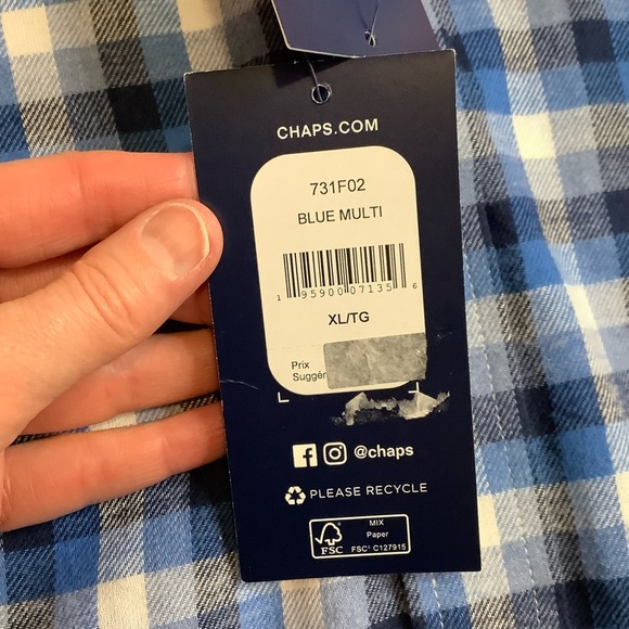 CHAPS Blue Plaid Flannel Button Down Shirt Size XL - Picture 10 of 16